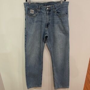 Cinch Jeans 36x36 Blue Relaxed Fit Western Cowboy Distressed White Label USA